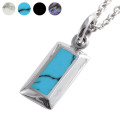 スクエアーストーン ペンダント (ターコイズ) ≪2mmアズキチェーン≫ メンズ ネックレス シルバー アクセサリー [シルバーペンダント]
