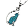 クラッシュ ターコイズ キャット ペンダント ≪トップのみ≫ メンズ ネックレス シルバー アクセサリー 猫 [シルバーペンダント]