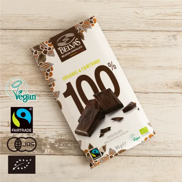 有機JAS認証 タブレットチョコレート  カカオ100％ ベルヴァス社（オーガニックショコラ）フェアトレード グルテンフリー ベルギー産 [90g] ≪常温便≫