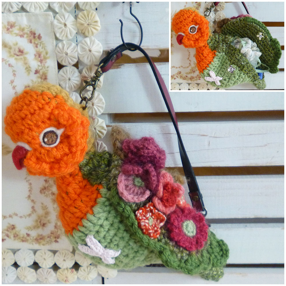 【あにまるめいと】★編みポーチ/ボタン・ルリゴシ