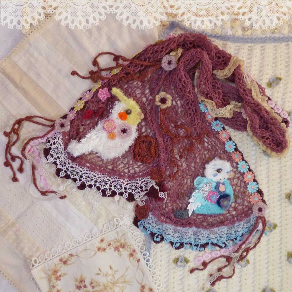 【あにまるめいと】★ウール混ネット編みストール／オカメ、セキセイ