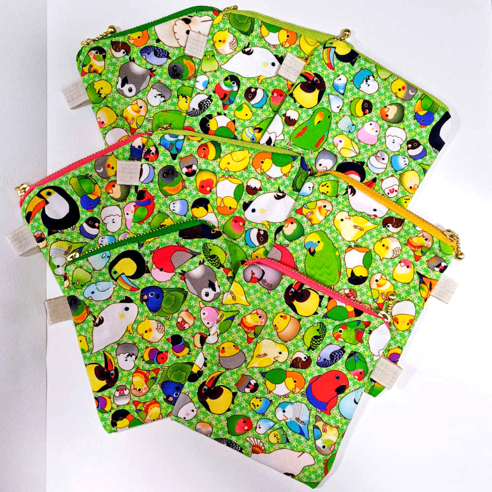 【ぴよぴよブランド】ポーチ/インコ多種・緑