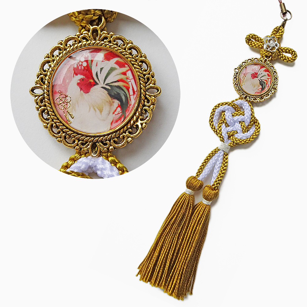 【金乃嘴】★飾結びストラップ・鬱金白/鶏