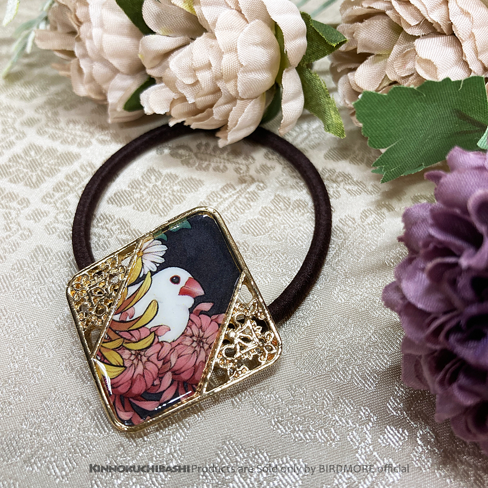 【金乃嘴】ヘアゴム・金透角/文鳥・白