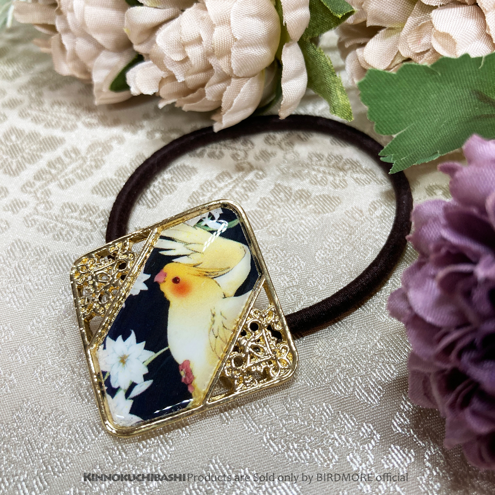 【金乃嘴】ヘアゴム・金透角/オカメ・白