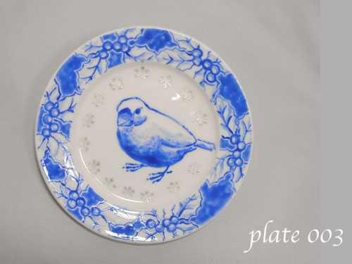 珠とり屋】☆クリスマスプレート003青/文鳥 鳥専門店 BIRD MORE