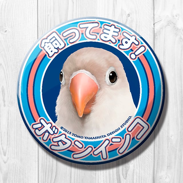 9998498【TOMO YAMASHITA DESIGN STUDIO】飼ってます缶バッジ シロボタンインコ◆