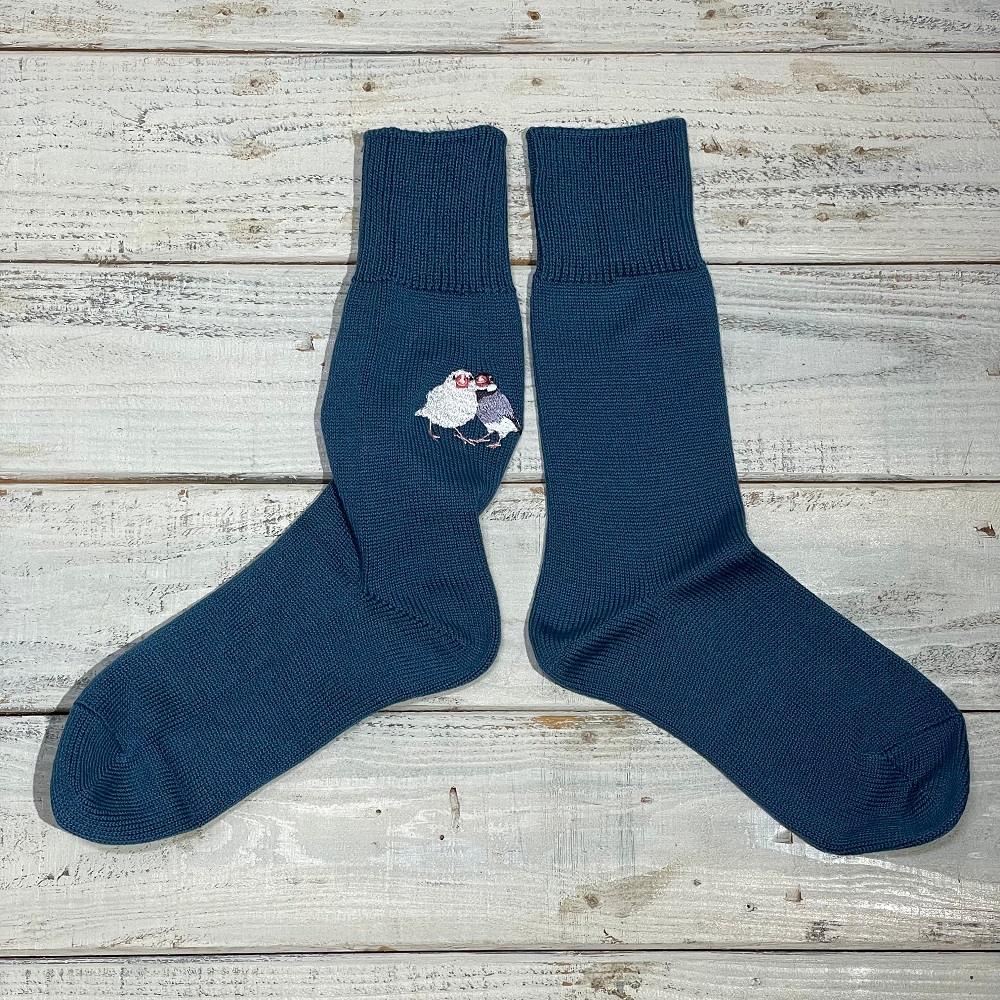 9998528【あいうえ堂】靴下・ブルー / 白文鳥 & 桜文鳥　