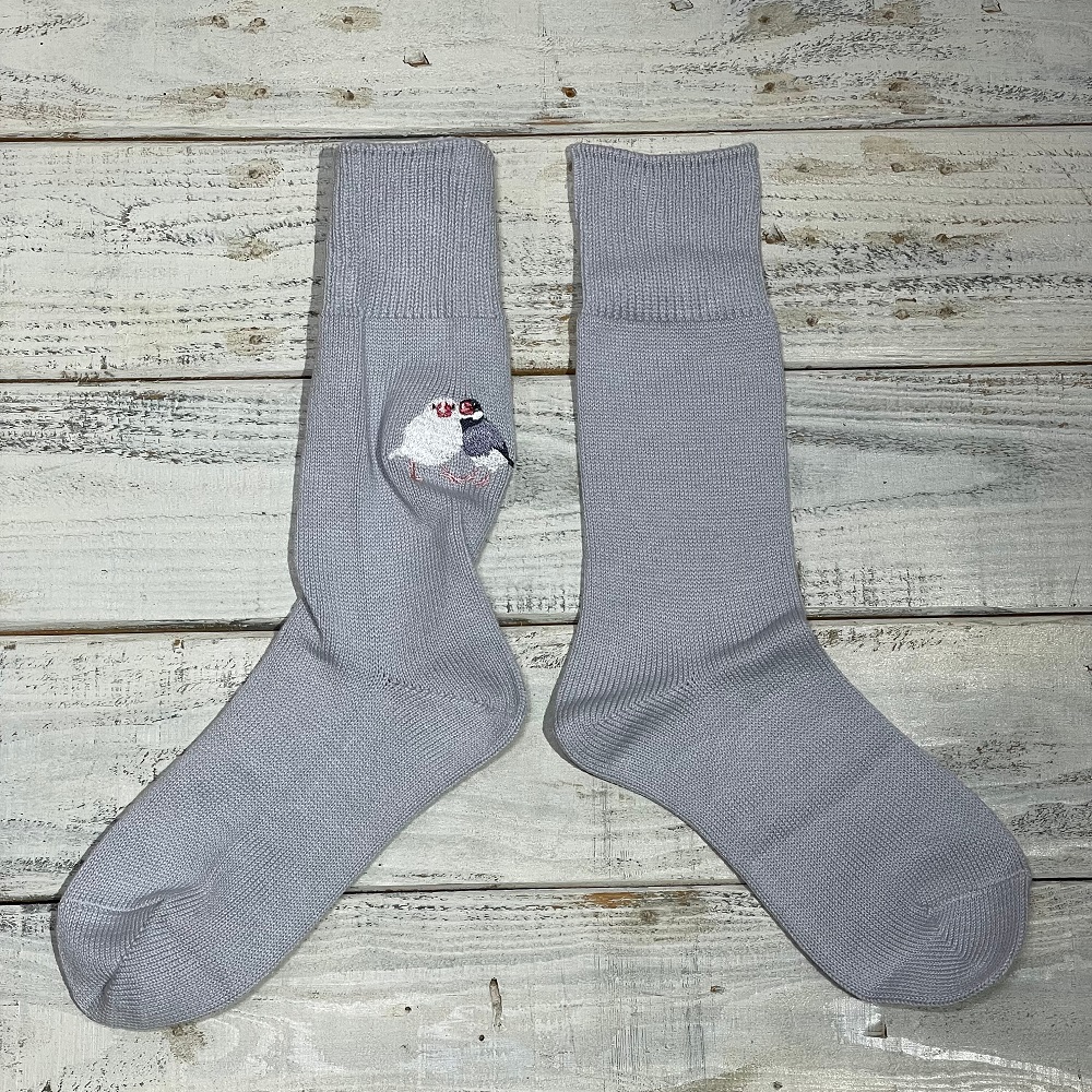 9998529【あいうえ堂】靴下・グレー / 白文鳥 & 桜文鳥　