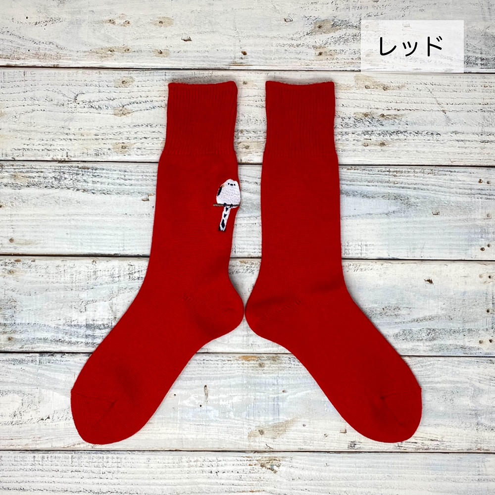 9998532【あいうえ堂】靴下・レッド / シマエナガ　