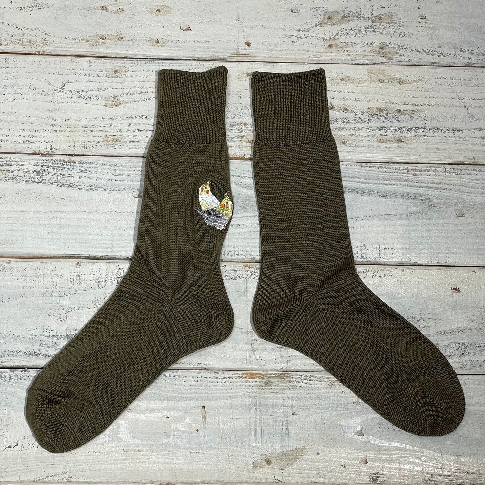 9998542【あいうえ堂】靴下・オリーブ / オカメインコ