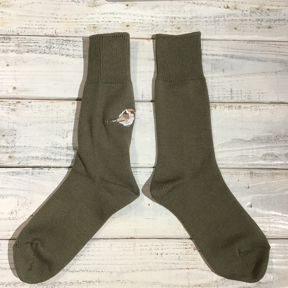 9998649【あいうえ堂】靴下・オリーブ / スズメ