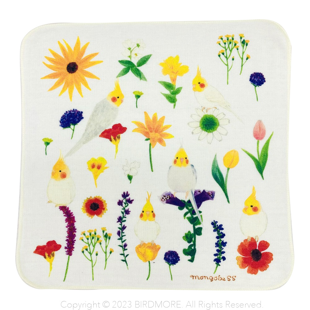 9998842【モンゴベス】ハンカチ/ 黄色花とオカメ◆