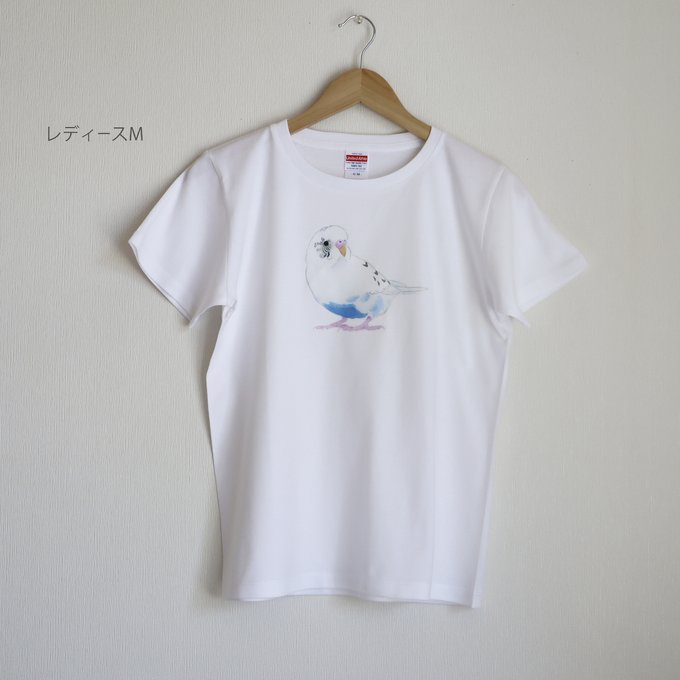 9999513【p-jet】★Tシャツ・女性用M/セキセイインコ 白ハルクイン
