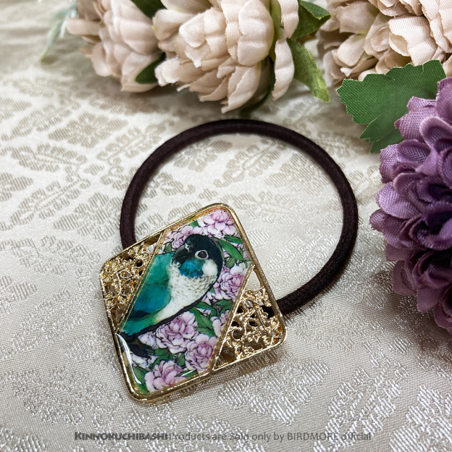 【金乃嘴】ヘアゴム・金透角/ホオミドリウロコインコ・ターコイズ