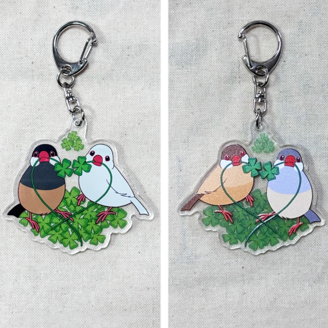 【Feather Tail】アクリルキーホルダー/ハート文鳥