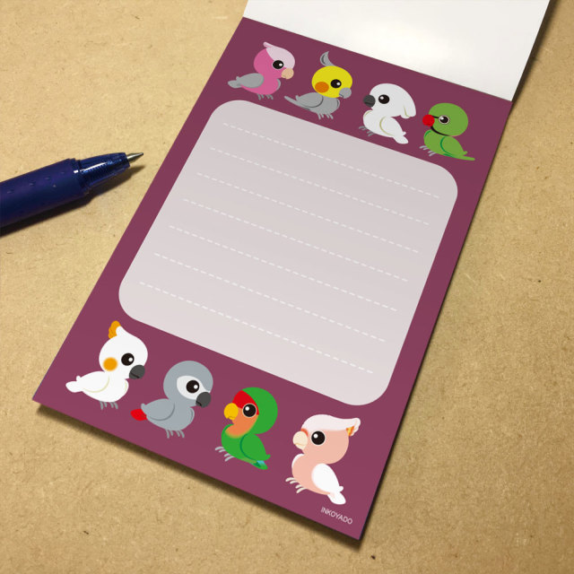 【いんこ屋堂】メモ帳/8羽の鳥・赤◆