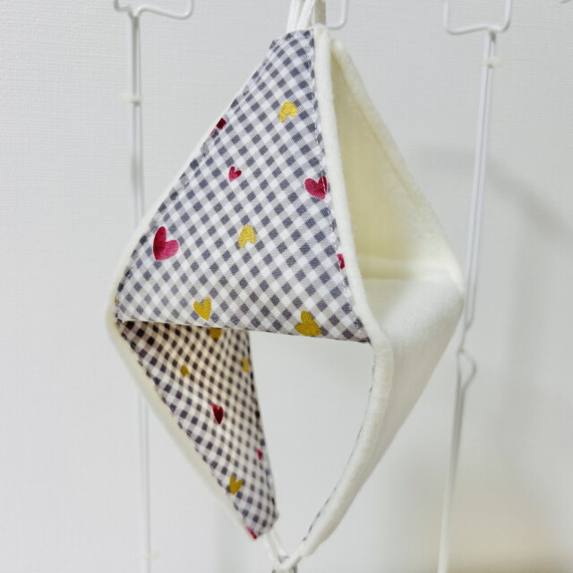 はるべー / ★リバーシブルCHANGEテント【S】フリース (オフホワイト)/ グレーチェック ハート柄