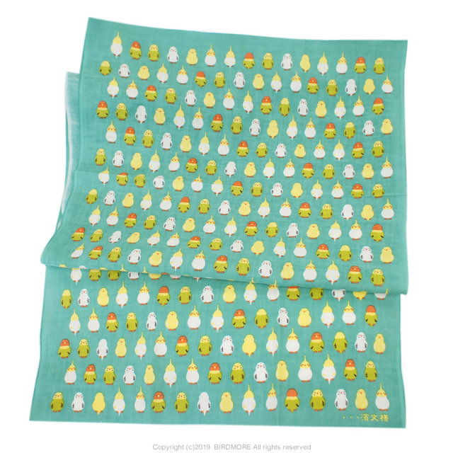 9997351【濱文様】★手拭い・エメグリーン/インコ並べ◆