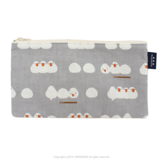 9997700【濱文様】★フラットポーチ・グレー/おしくら文鳥◆