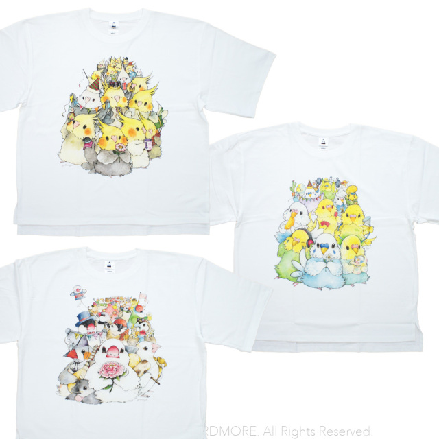 9999017【ゆとり屋】ビッグTシャツ/鳥さんぞろぞろ
