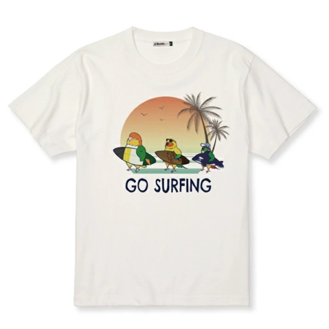 9999495【ゆとり屋】★Tシャツ/シロハラ・コガネメキシコ・ウロコインコ×サーフィン
