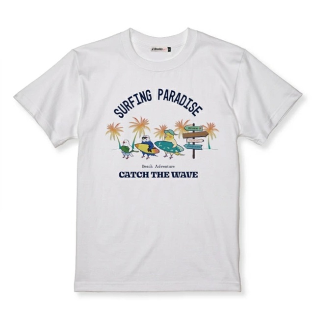 9999496【ゆとり屋】Tシャツ/オカメ・セキセイ・文鳥×サーフィン