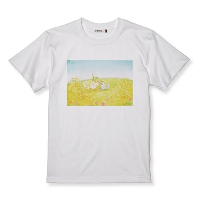 9999500【ゆとり屋】Tシャツ/菜の花畑のオカメとセキセイ