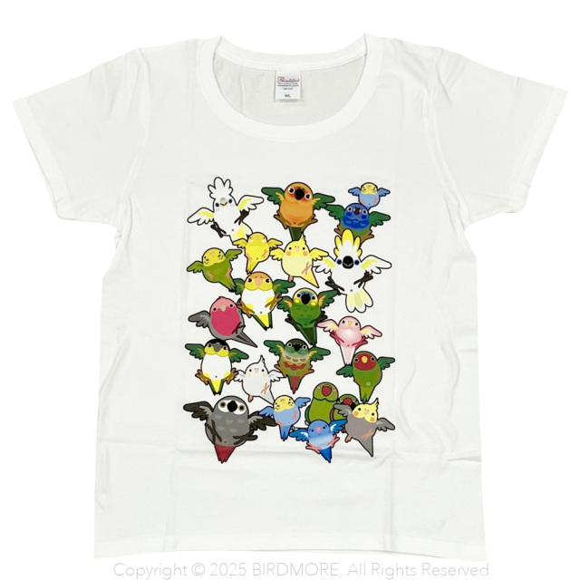 9999530【かんたろう】Tシャツ・女性用WL/たくさんバード-B