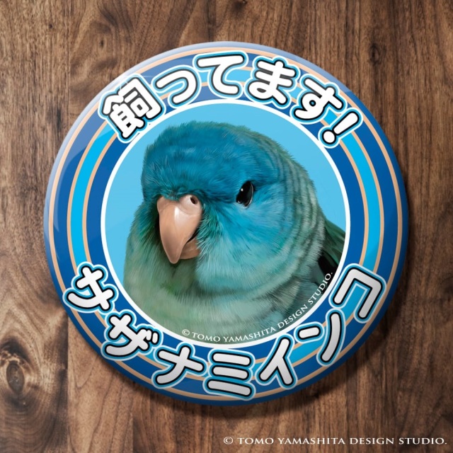 9999544【TOMO YAMASHITA DESIGN STUDIO】飼ってます缶バッジ サザナミインコ /ブルー◆