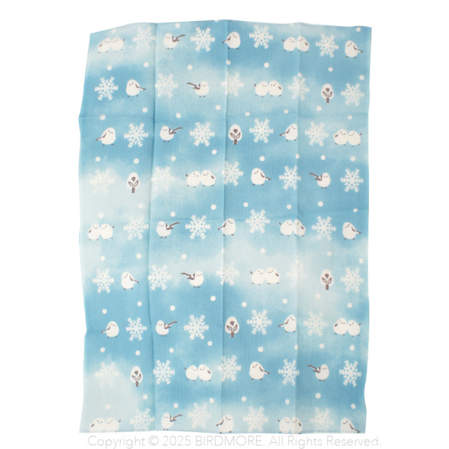 9999576【濱文様】★手拭いのはんかち・ブルー/シマエナガと雪◆