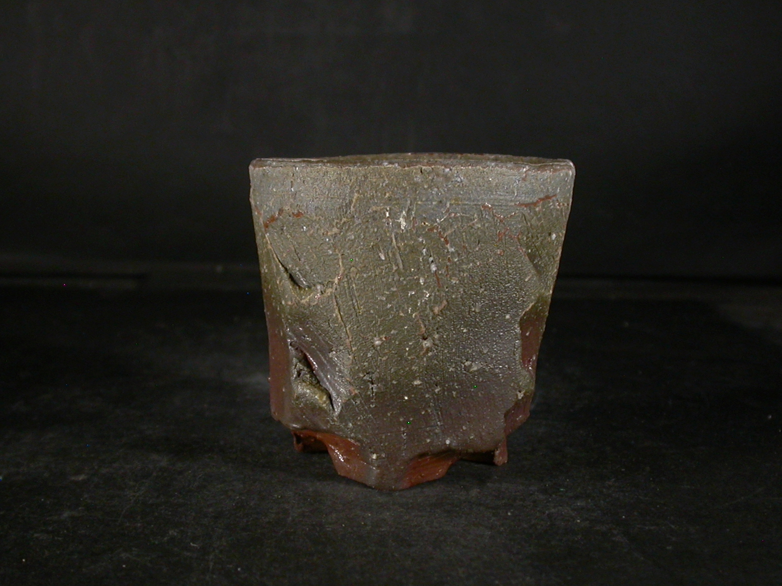 備前焼　穴窯　備前焼異色作家　吉岡　勝巳　最新作黄・青ゴマ面取・鎬フリーカップ３