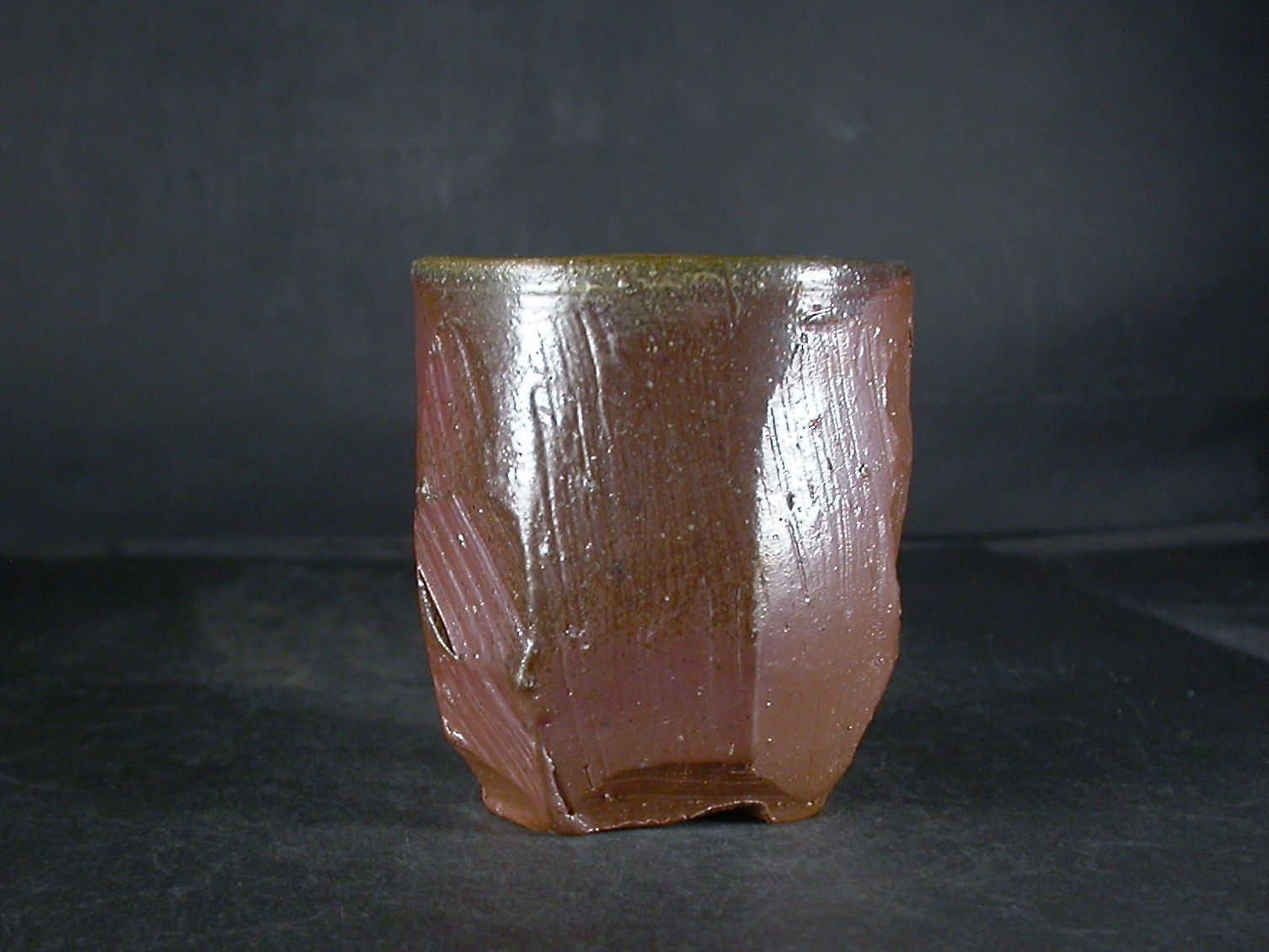 備前焼　穴窯　備前焼異色作家　吉岡　勝巳　最新作面取り・鎬黄ゴマ湯呑６