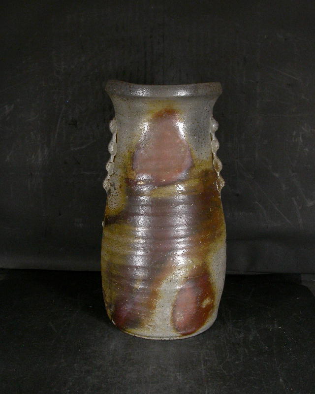 お買得　備前焼　登窯　備前焼中堅作家　藤原　謹　共箱付き窯変耳付き花入５