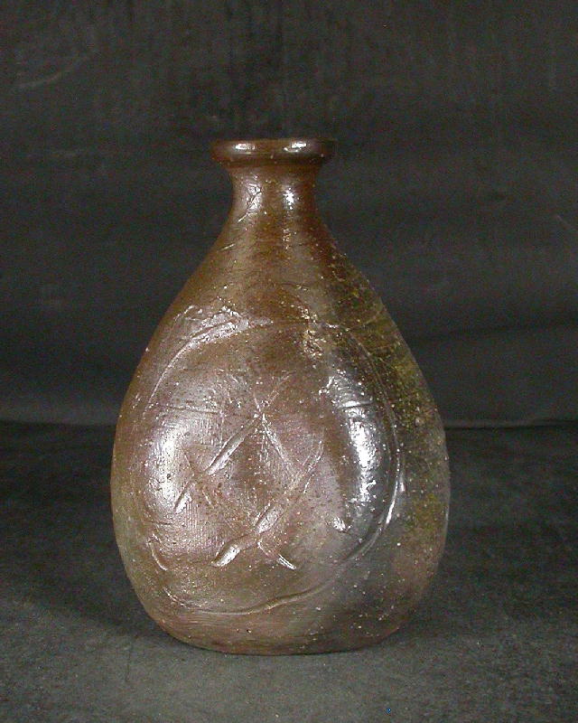 備前焼　登窯　備前焼中堅作家　橋本　勘介　桟切り・黄ゴマ扁壷徳利９