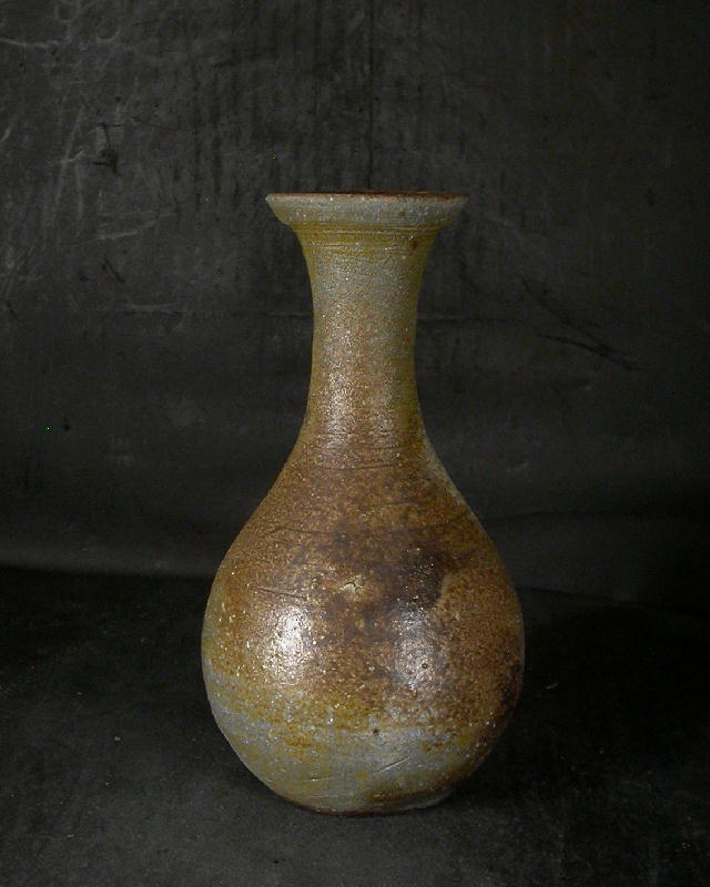 備前焼　登窯　備前焼物故作家　的野　求　黄・青ゴマ鶴首徳利・花入９