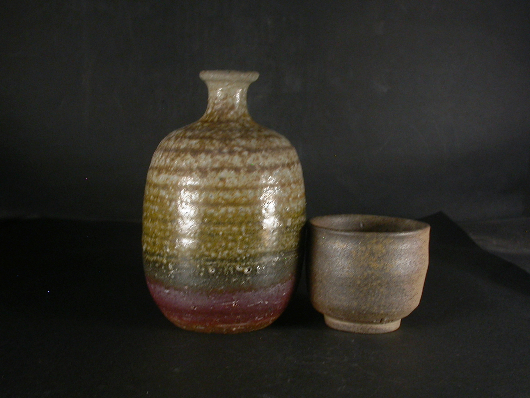 備前焼　登窯　備前焼中堅作家　永末　隆平　共箱付き黄・青ゴマ酒器セット４