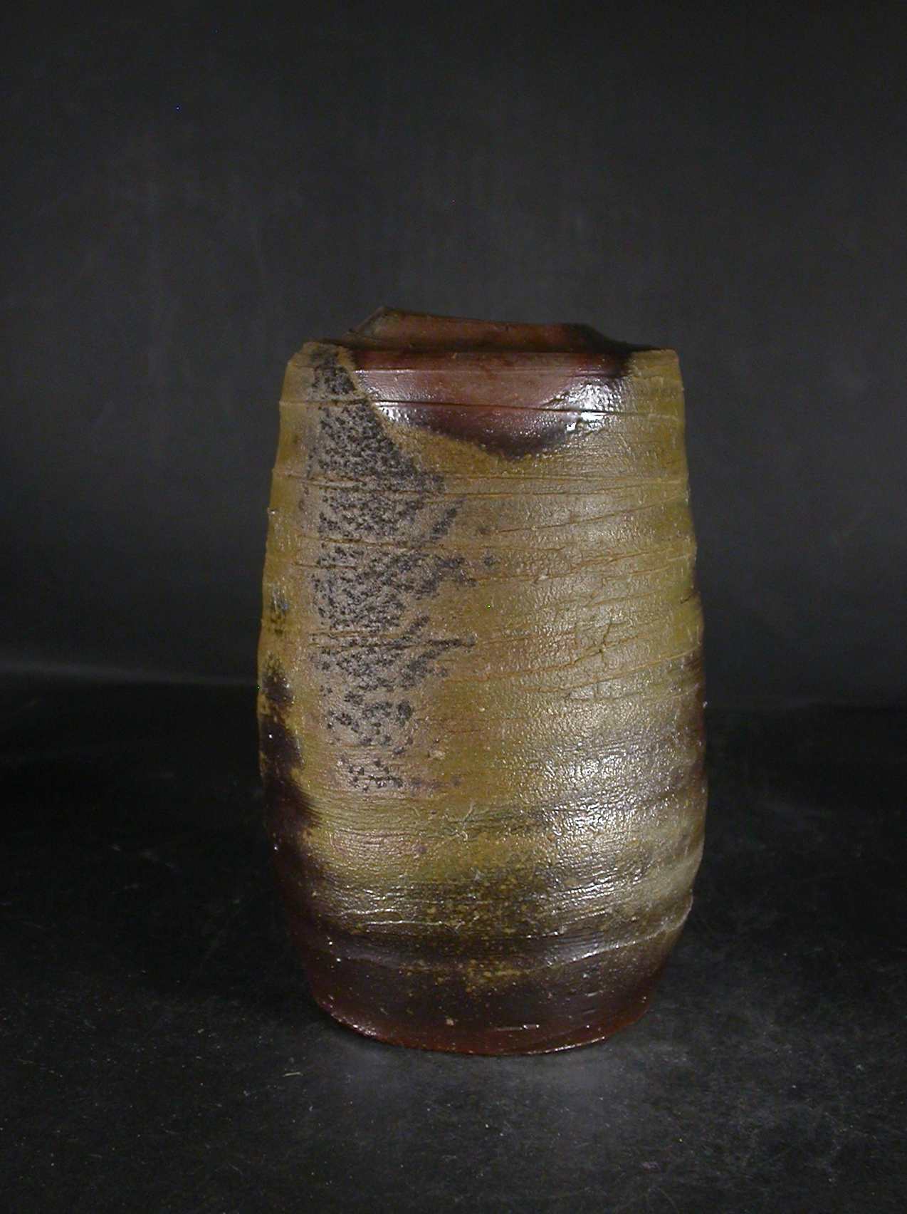 備前焼　登窯　備前焼物故作家　高原　敏　四方桟盛蓋共箱付き窯変掛け花入４