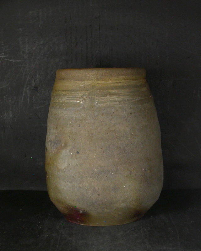 備前焼　登窯　備前焼中堅作家　森本　英助　共箱付き黄・青ゴマ長壺１