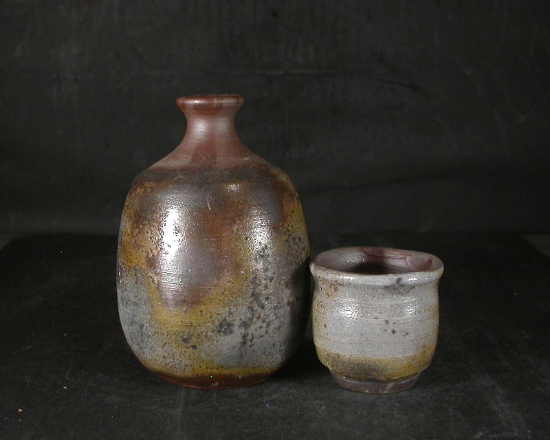 備前焼　登窯　備前焼窯元　泰山窯　共箱付き桟切り酒器セット２