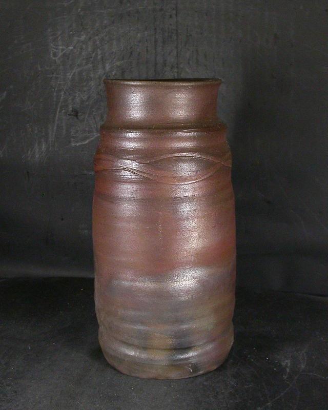 備前焼 登窯 備前焼中堅作家 木元 忠志 金彩・桟切り花入2