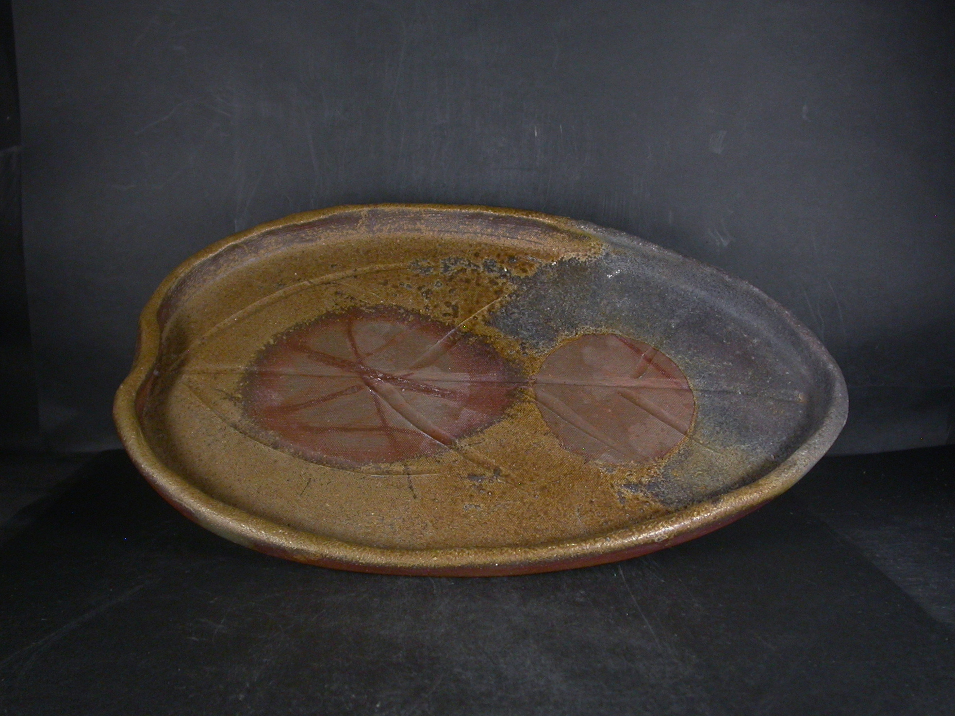 備前焼 登窯 備前焼伝統工芸士 菅形 基道 35センチ窯変大葉皿2