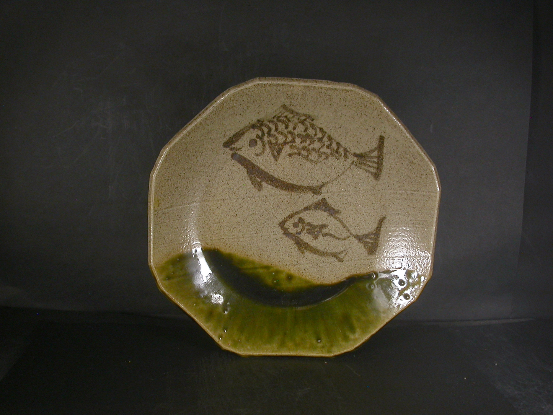 岡山　天子窯　児島　塊太郎　共箱付き織部八角皿１