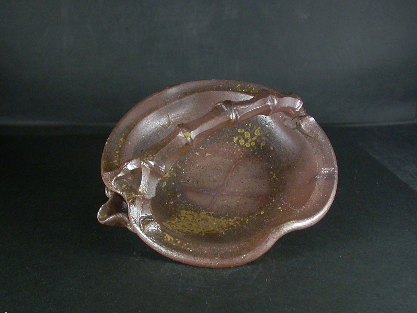 備前焼　登窯　備前焼中堅作家　竹内　靖之（山本）　最新作竹節手付き黄ゴマ片口皿１９