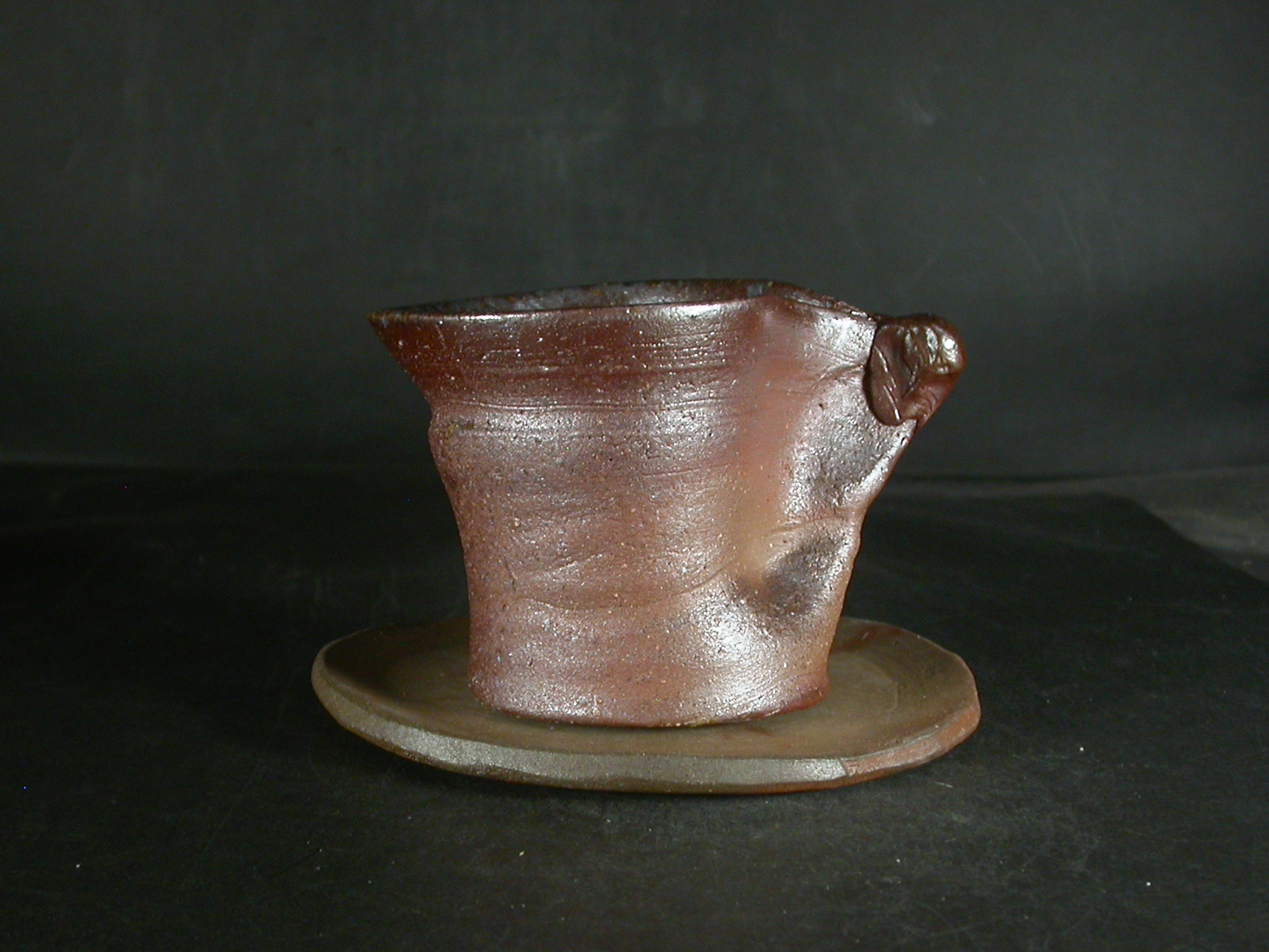 備前焼　備前焼中堅作家　片岡　聖観　 皿付き緋襷・黄ゴマコーヒーカップ６