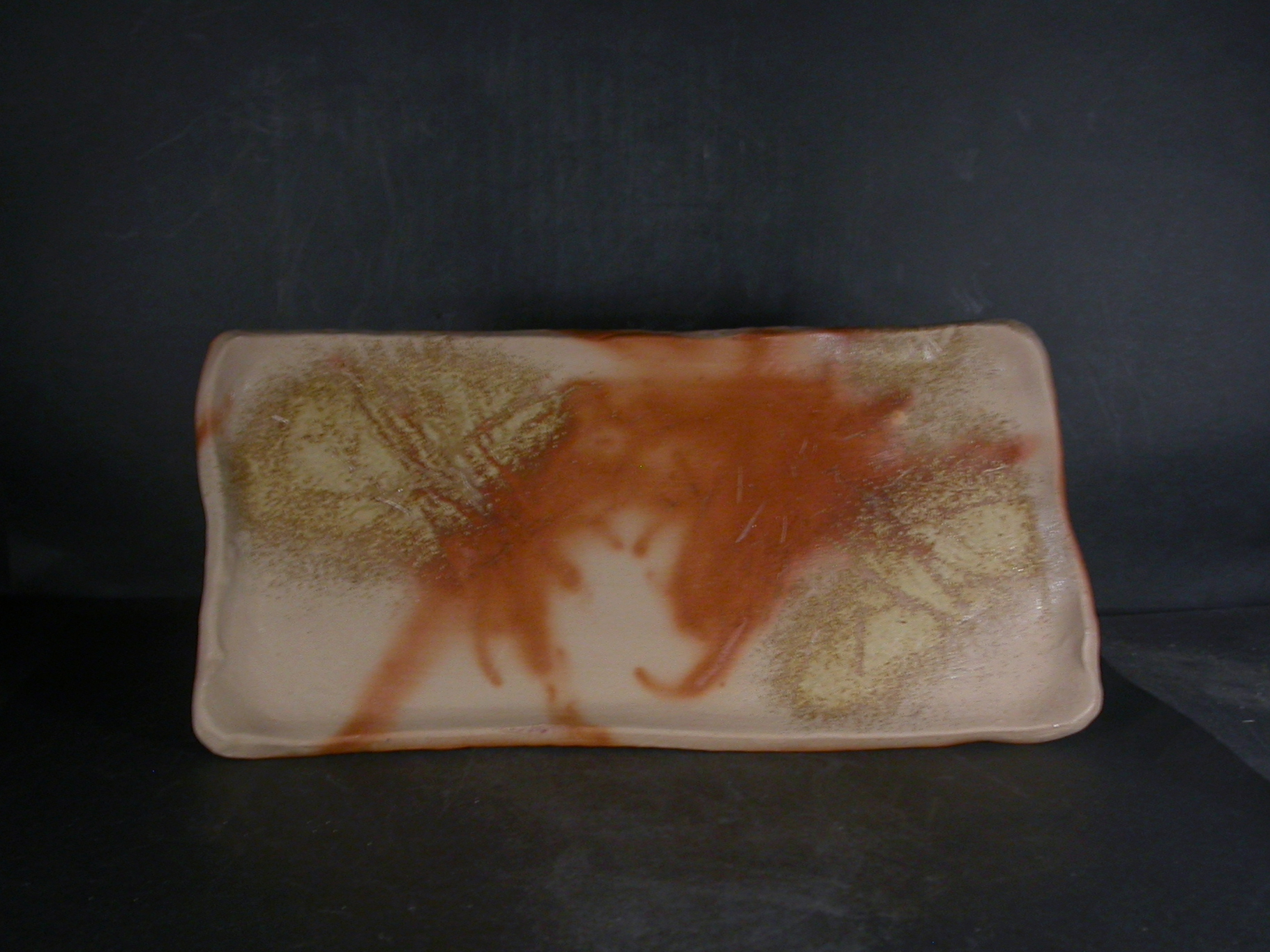 備前焼 備前焼中堅作家 片岡 聖観 28センチ緋襷・黄ゴマ長方皿2