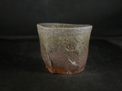 備前焼　穴窯　備前焼異色作家　吉岡　勝巳　最新作黄・青ゴマ荒土面取・鎬フリーカップ４