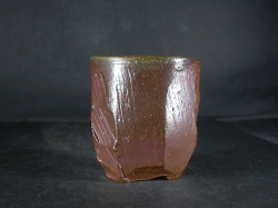 備前焼　穴窯　備前焼異色作家　吉岡　勝巳　最新作面取り・鎬黄ゴマ湯呑６