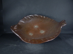 備前焼　穴窯　備前焼異色作家　吉岡　勝巳　３３センチ黄ゴマ特大平目皿７