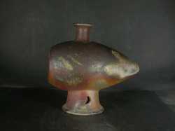 備前焼　登窯　備前焼中堅作家　藤原　謹　桟切・黄ゴマ花器２